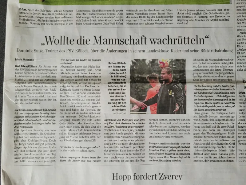 Interview mit Dominik Sulze in der TA