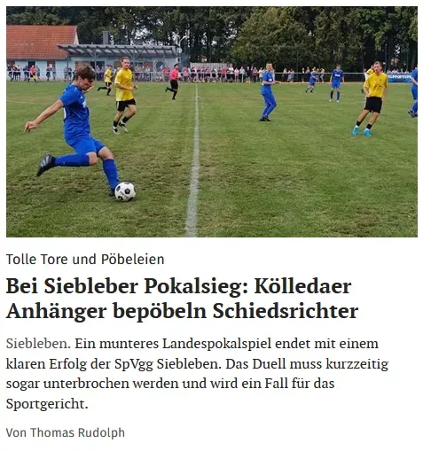 TA Artikel zum Pokalaus in Siebleben